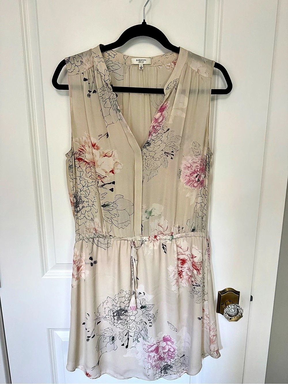 Babaton Floral Mini Dress in Cream & Pink Size Medium Like New